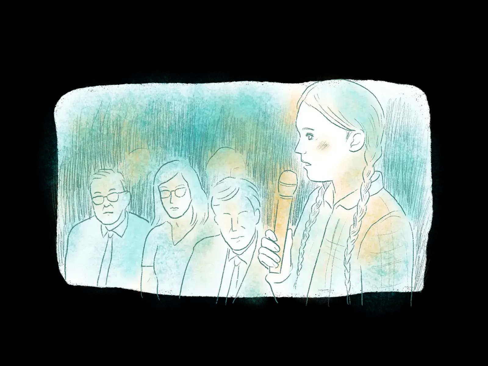 A young woman speaks to a room of people