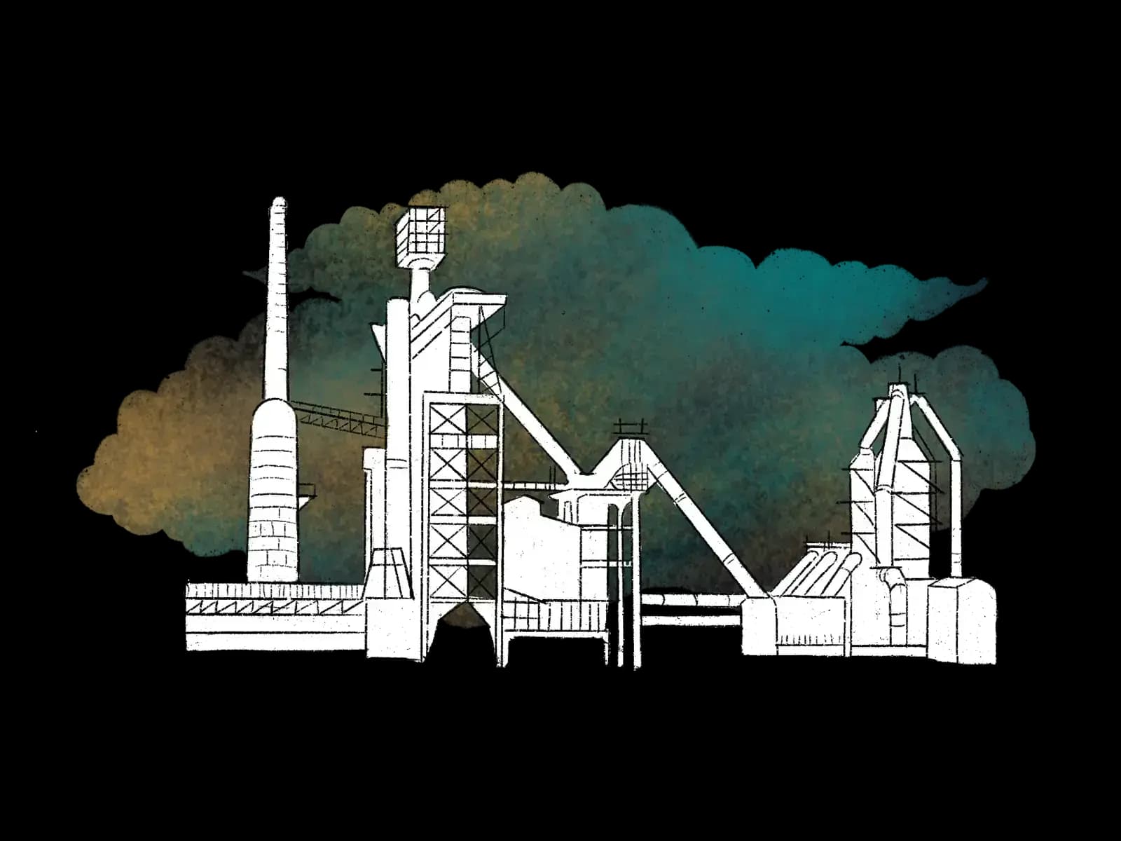 A factory overruns with pollution from heavy industry