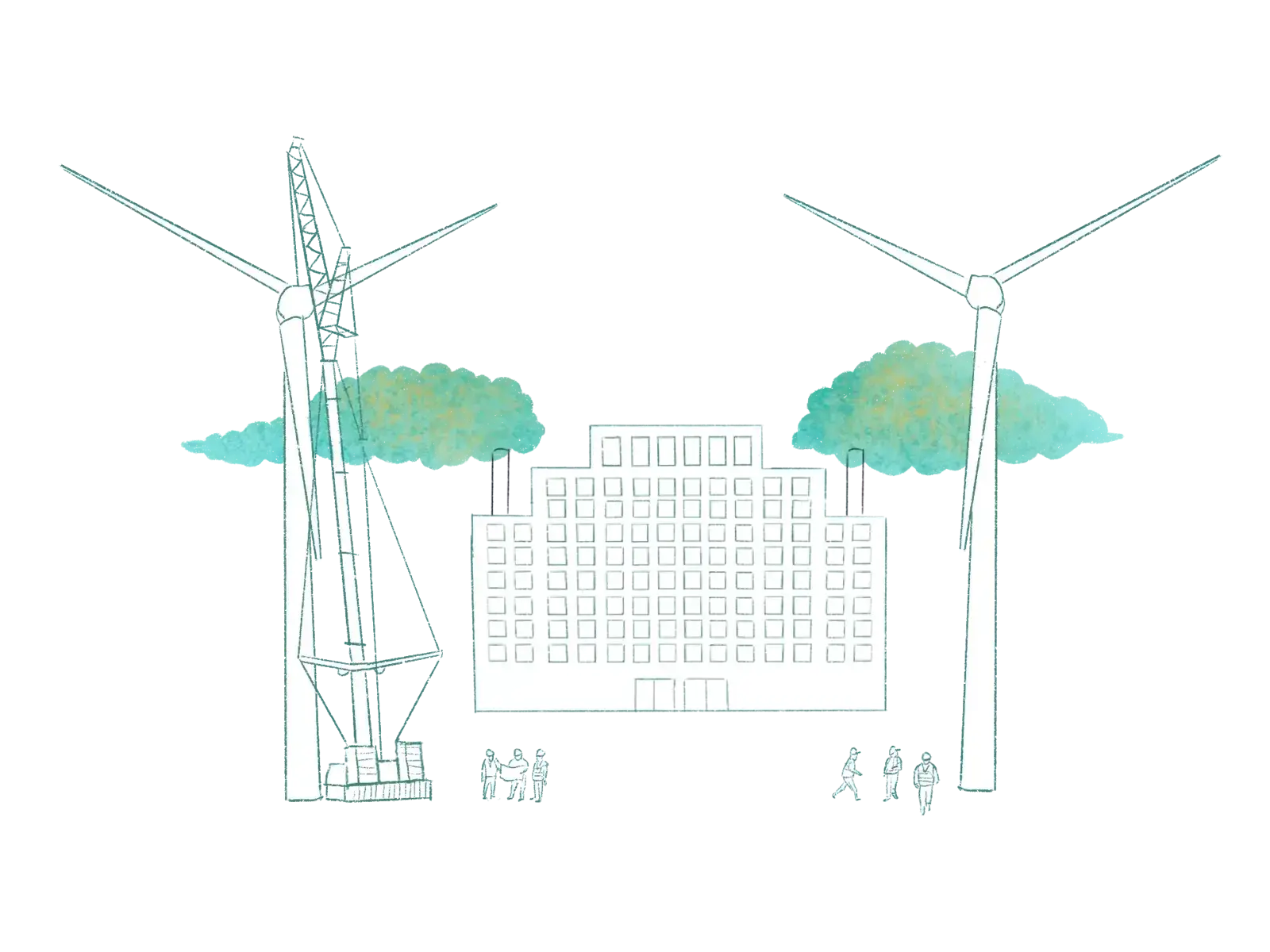 Renewable wind energy powers existing factories and sites of production