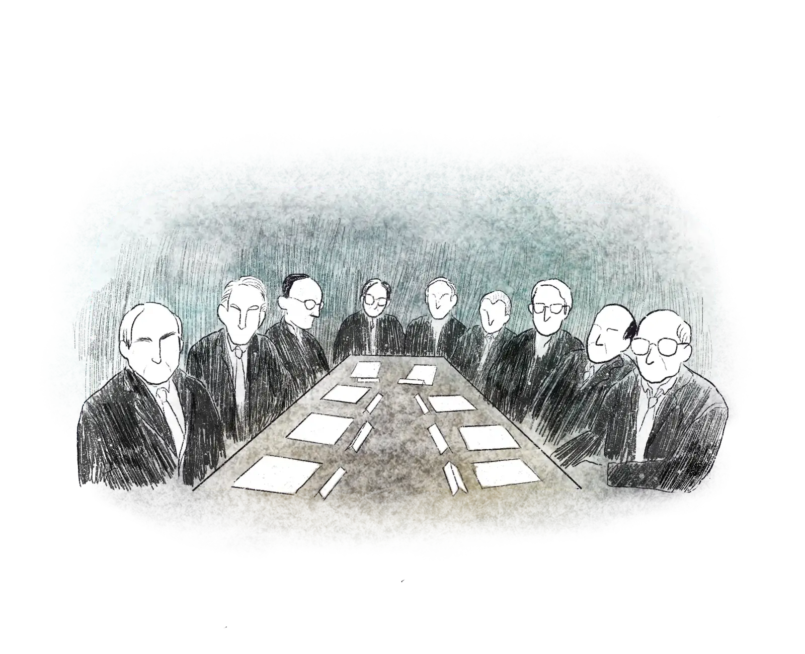 A board room filled that lacks diversity