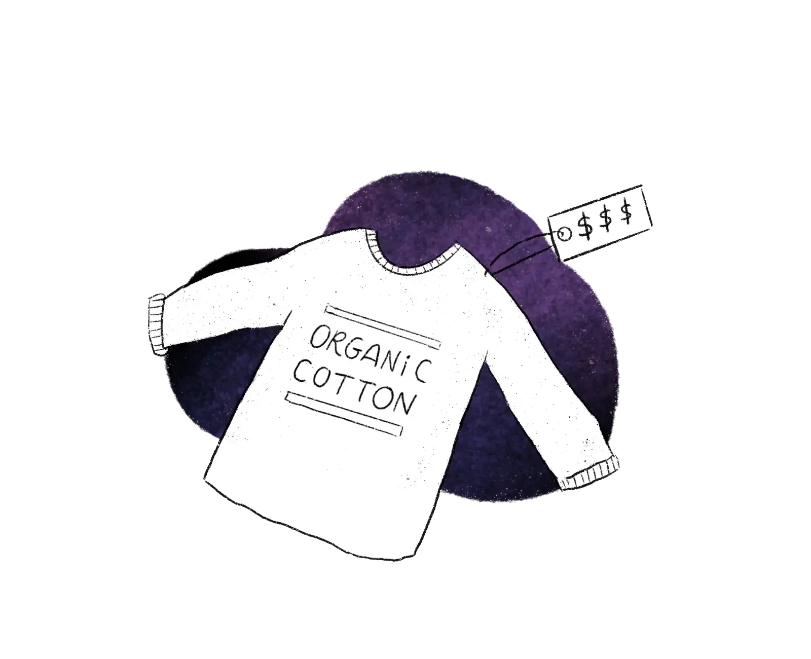 An organic cotton t-shirt with a price tag indicating it is very expensive