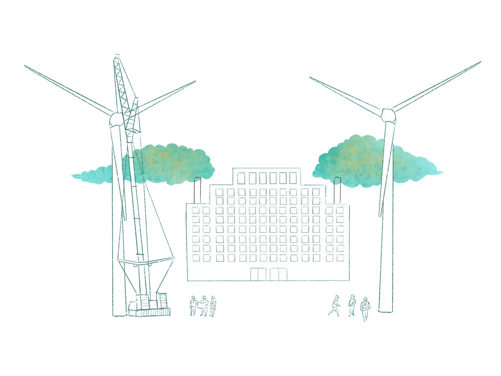 Renewable wind energy powers existing factories and sites of production