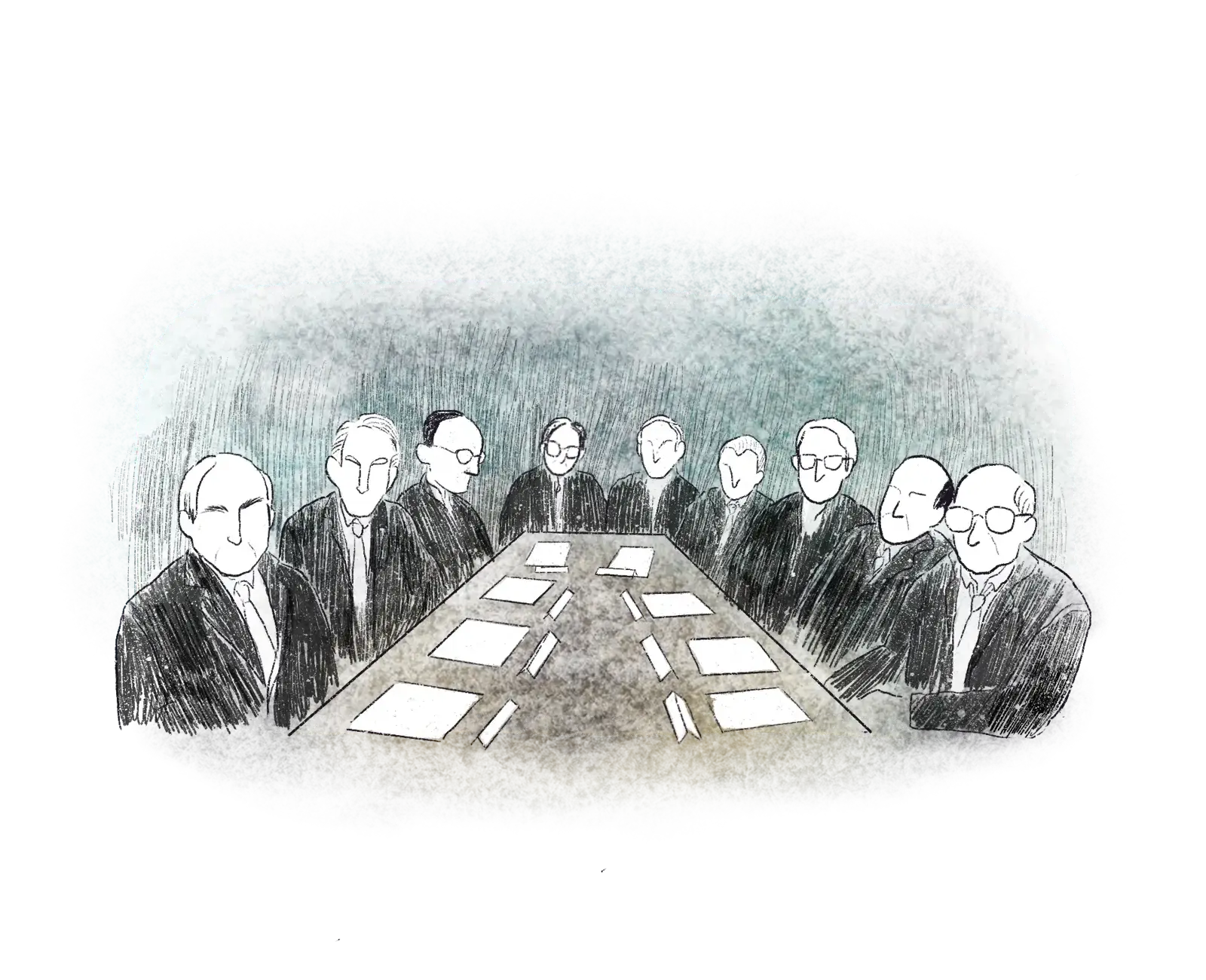 A board room filled that lacks diversity