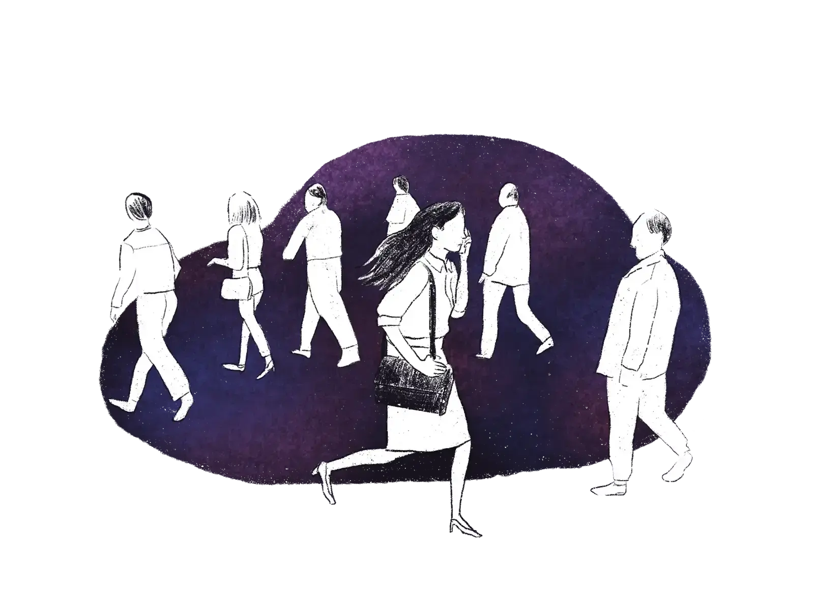 人だかりの中を急いで駆け抜けるビジネスパーソン