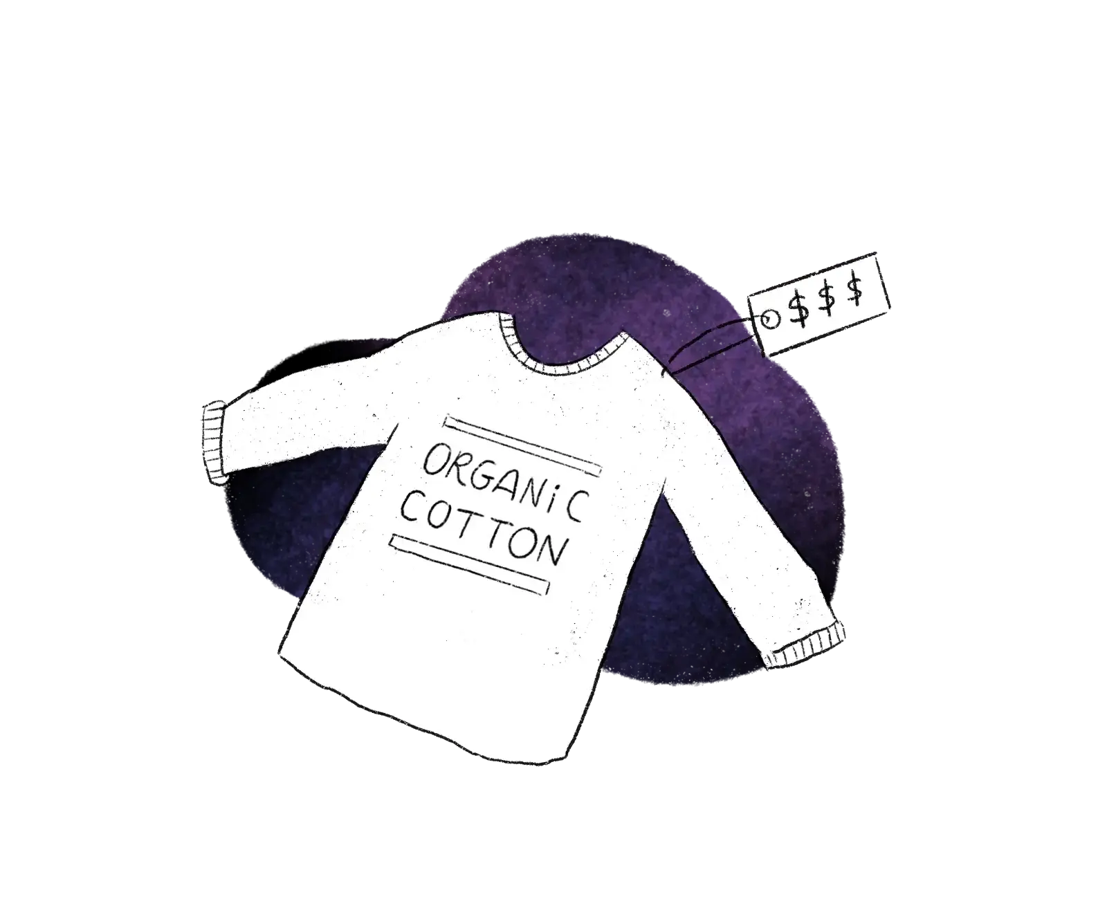 An organic cotton t-shirt with a price tag indicating it is very expensive